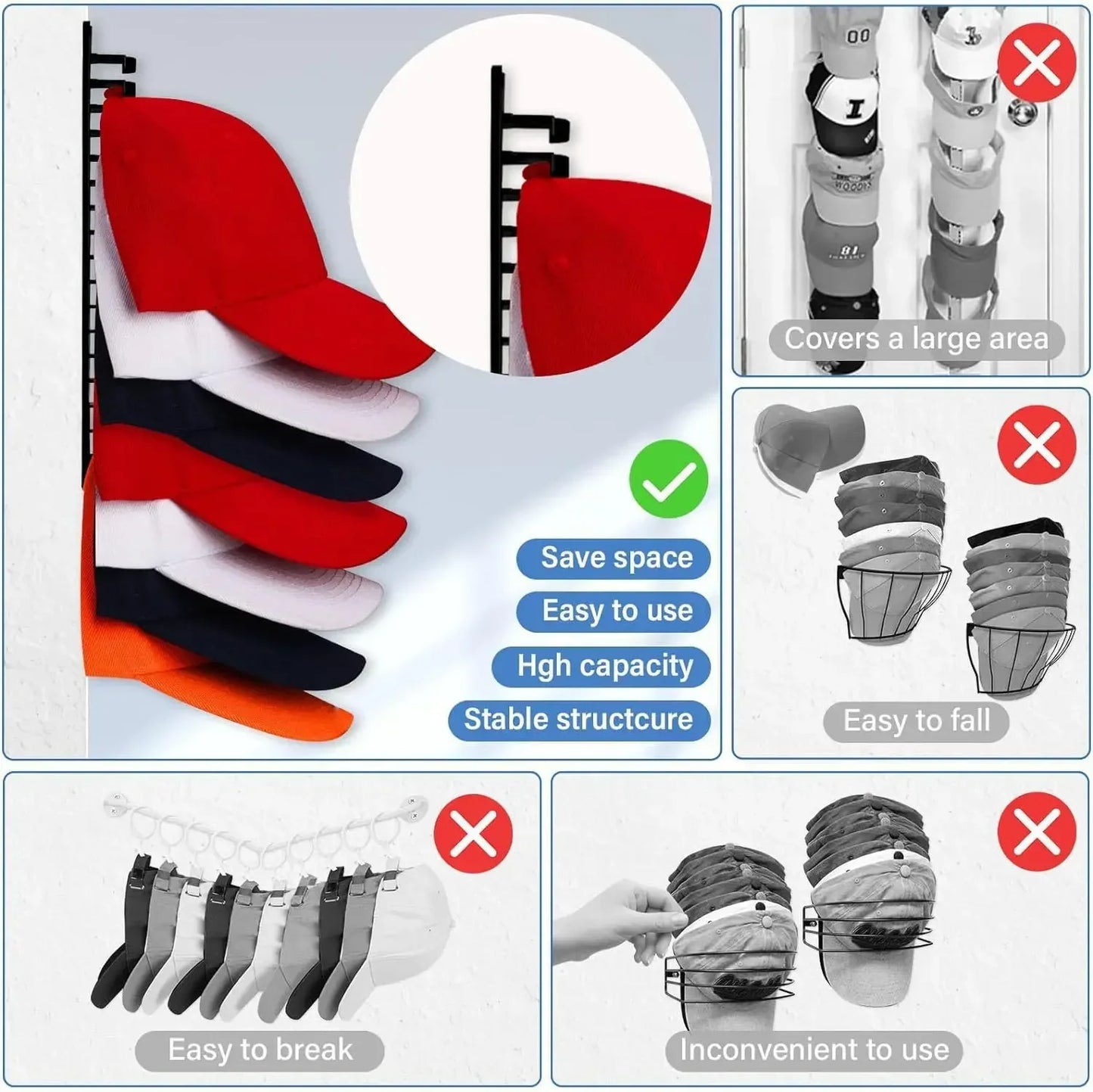 10 Grids Wall Mounted Cap Rack Hat Holder
