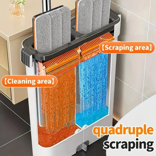 JOYBOS Spin Hand Free Flat Mop 33cm With Bucket Set Floor Cleaning Wet&Dry System Separation For Living Room Toilet Home Mops
