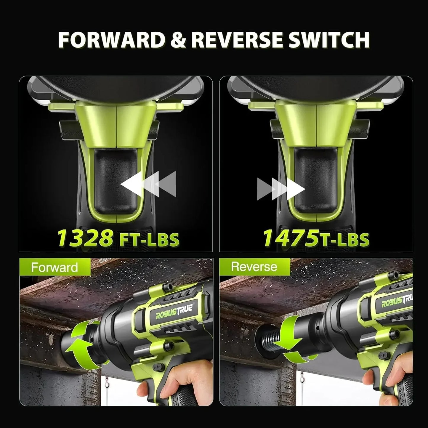 Robustrue 2000N.m Torque Brushless Electric Impact Wrench 3/4-1/2 Cordless Screwdriver Impact Gun RT2000A 5Ah Battery for Makita