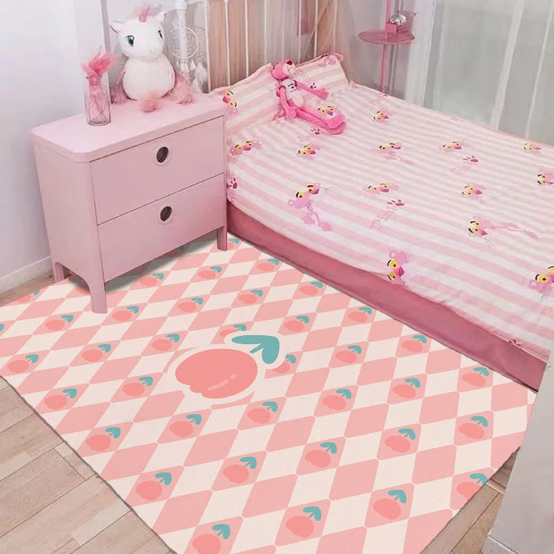 Pink Flower Print Bedroom Carpet