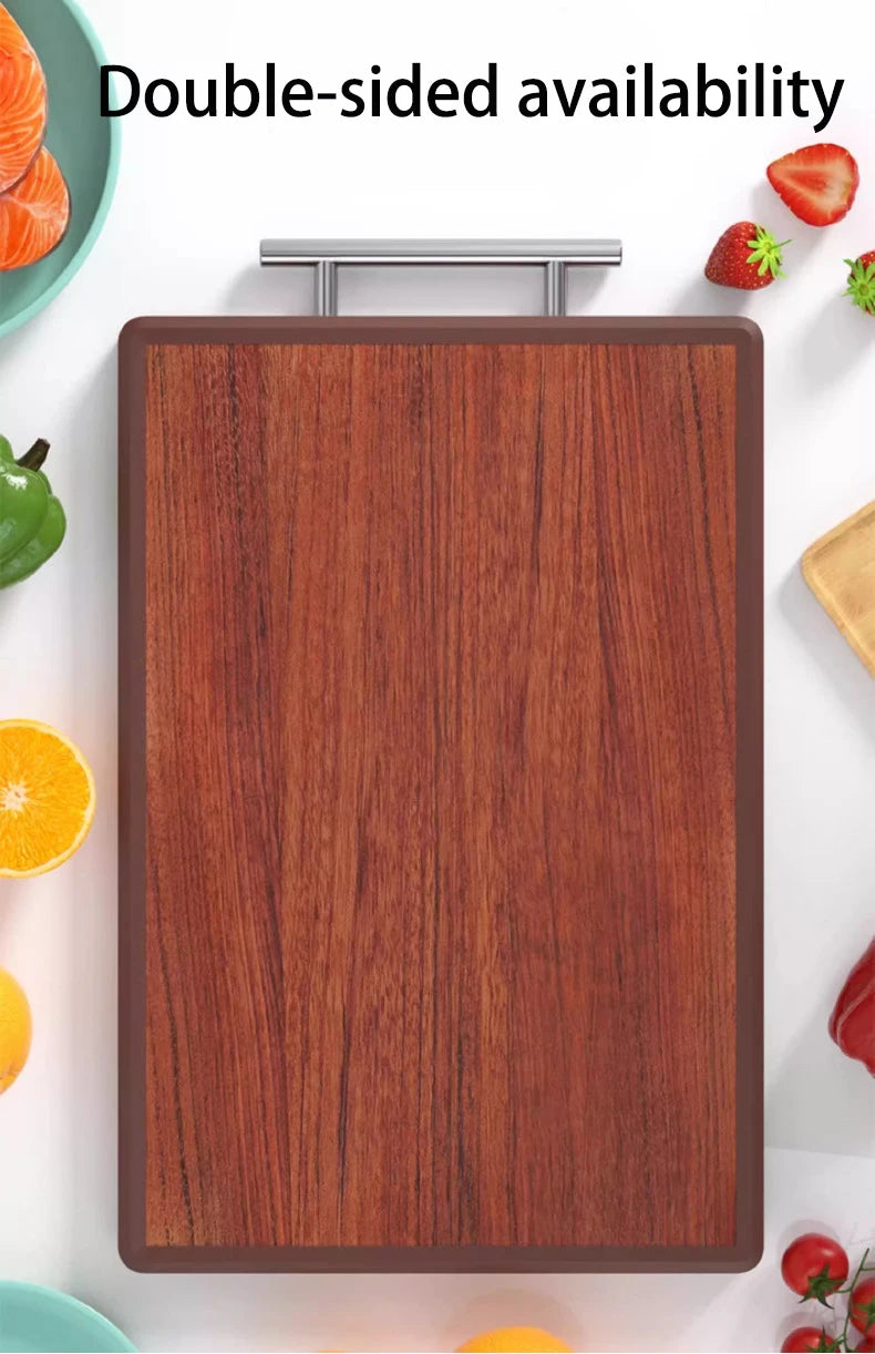 Heavy Duty Wooden Cutting Board with Mold-Proof Edge, Double-Sided Butcher Block with Metal Handle, 90-Day Dried Solid Wood
