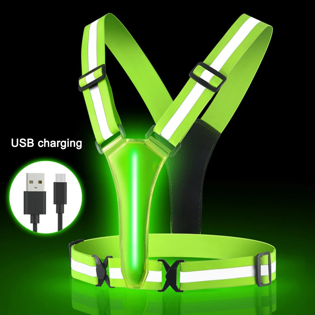 LED Glowing Reflector Straps Adjustable Reflective Night Running Vest High Visibility Night Running Riding Clothing Elastic Band