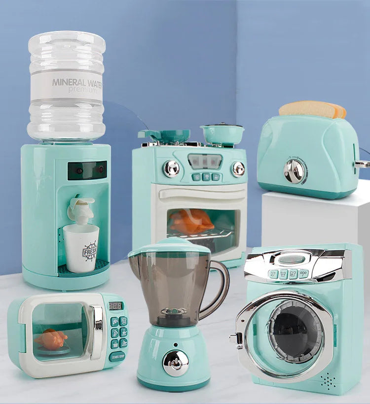 Kitchen Toys Set Kids Pretend Play Home Appliances Washing Machine Toaster Microwave Juicer Egg Cooker Girls Boys Play House Toy
