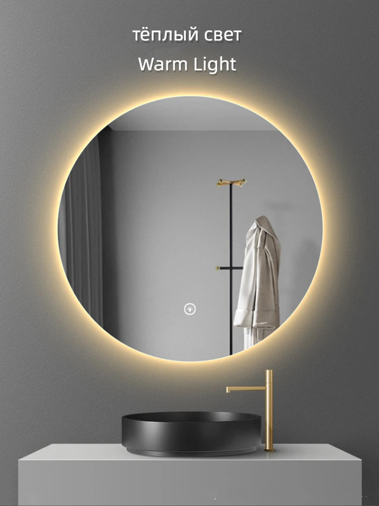 Bathroom Mirror Mounted On The Wall Rounded Rectangle With LED Lighting And Heating Defogging Function For Cold Area Apartments