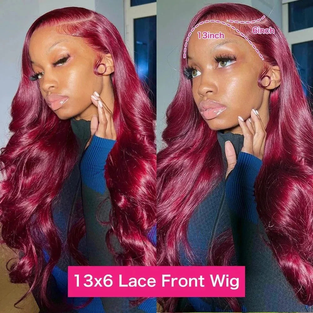 99j Burgundy High Density Body Wave 13x6 Lace Front Wigs Human Hair 30 Inch 13x4 Hd Lace Frontal Wigs For Women Choice Brazilian