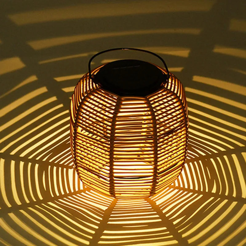 E2 Outdoor Solar Lamp Rattan Lantern Courtyard Balcony Garden Solar Decoration Lights Creative Atmosphere Lamp Bamboo Chandelier