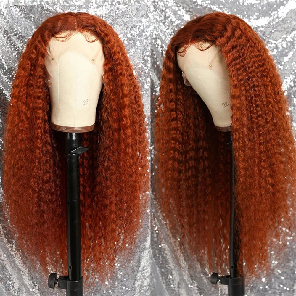Colored #350 30 32 Inches Ginger Orange Deep Wave 13x6 13x4 Hd Lace Frontal Wig Human Hair Curly 13x4 Lace Front Wigs For Women