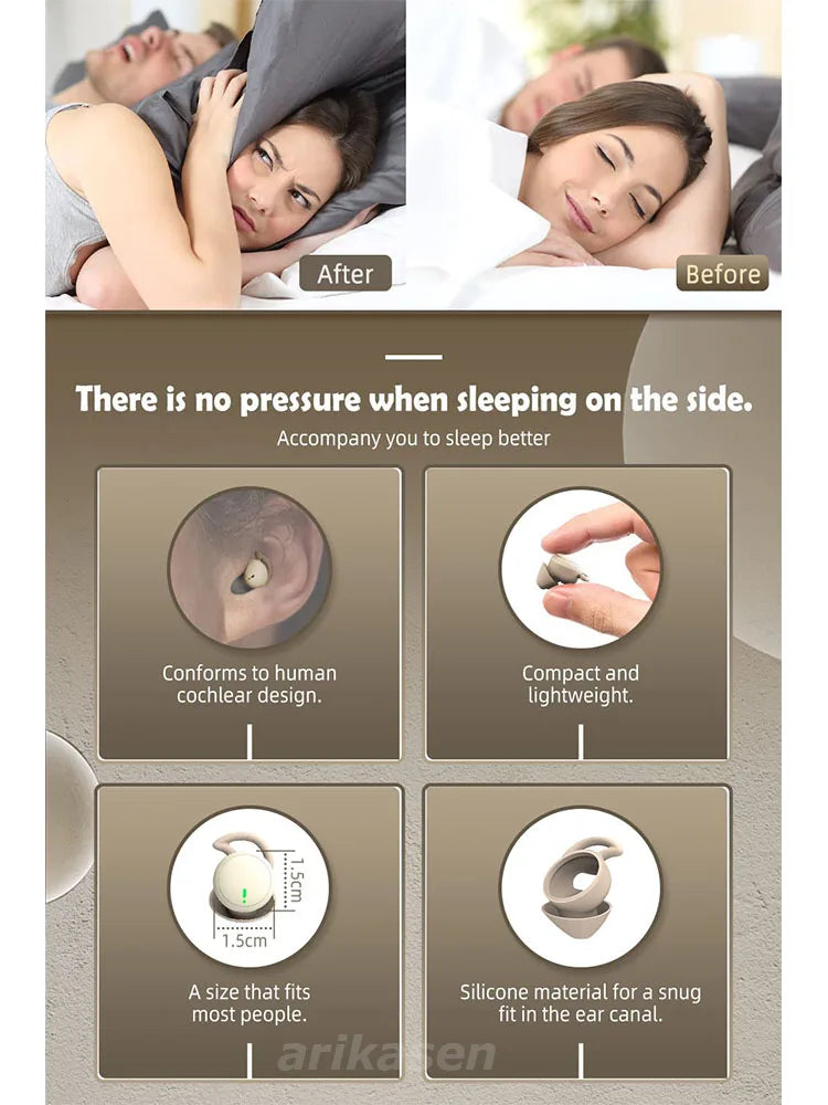 Bluetooth Earbuds for Sleeping invisible Small Wireless Earphones Mini Comfortable Noise Blocking for Side Sleeping Home Work