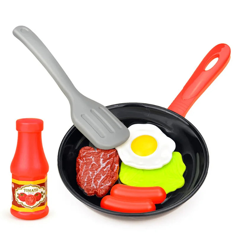 Children Kitchen Food Toys Simulation Frying Pan Vegetables Steak Bread Hot Dog Omelette Play Toy Set for Kids Girls Education