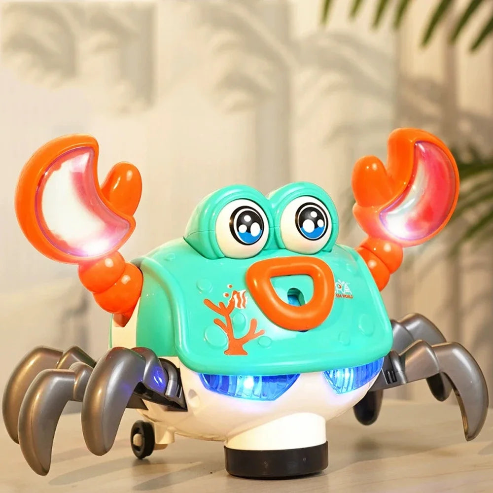 Crawling Crab Toy with Lights and Music – Interactive Electronic Pet with Obstacle Avoidance for Babies