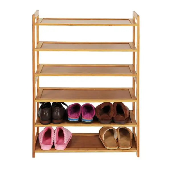 Concise Rectangle 6 Tiers Bamboo Shoe Rack Wood Color
