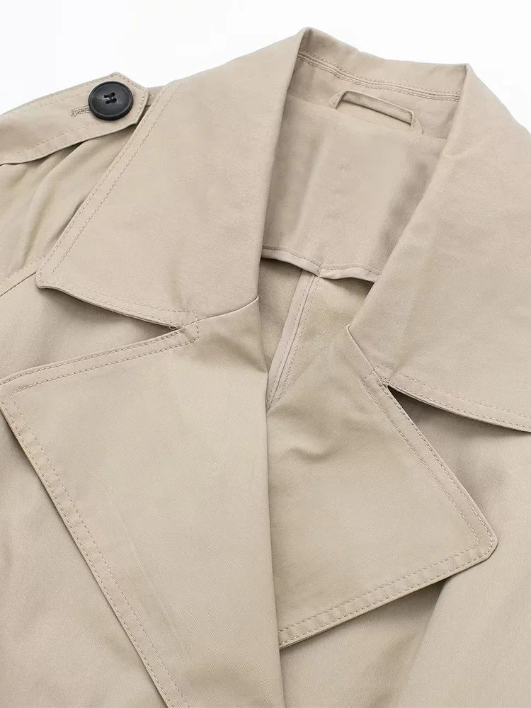 Women Trench Coat With Belt Solid Double Breasted