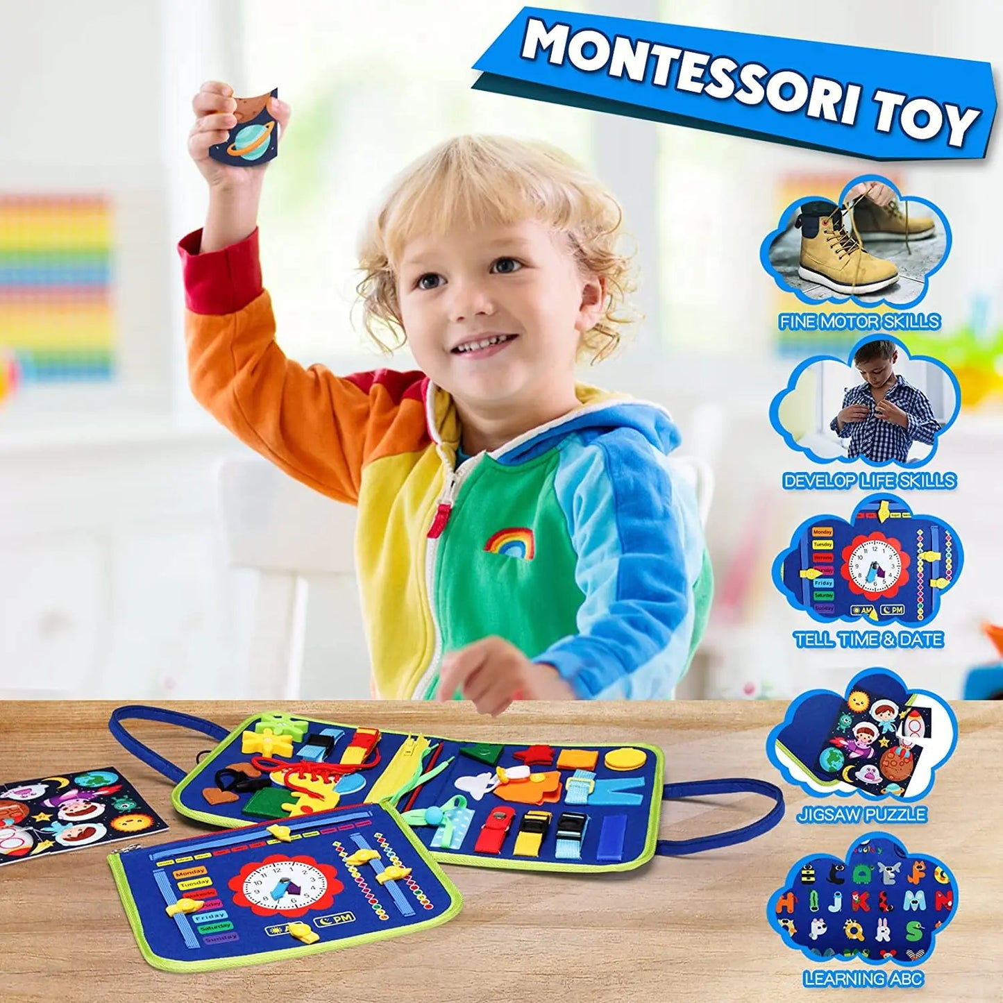 Busy Board Montessori Toys For Toddler Sensory Learning Fine Motor Skills Toys EducationalTravel Activity For Xmas Kids Gifts
