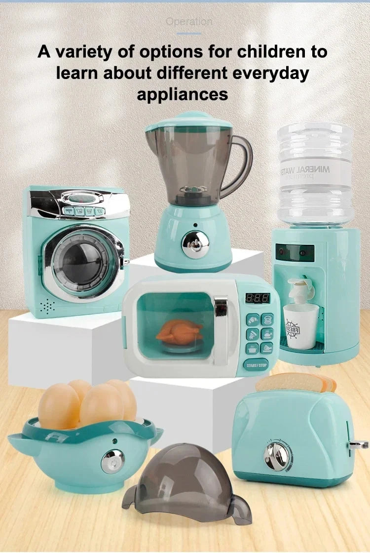 Kitchen Toys Set Kids Pretend Play Home Appliances Washing Machine Toaster Microwave Juicer Egg Cooker Girls Boys Play House Toy