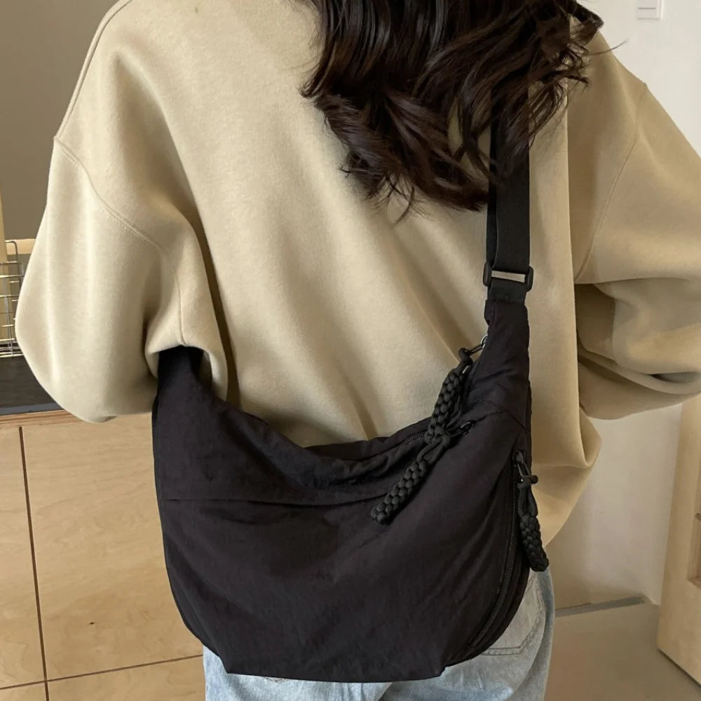 New Canvas Crossbody Bags Large Capacity Korean Simplified Shoulder Bag Lightweight Solid Color Dumpling Bag Travel