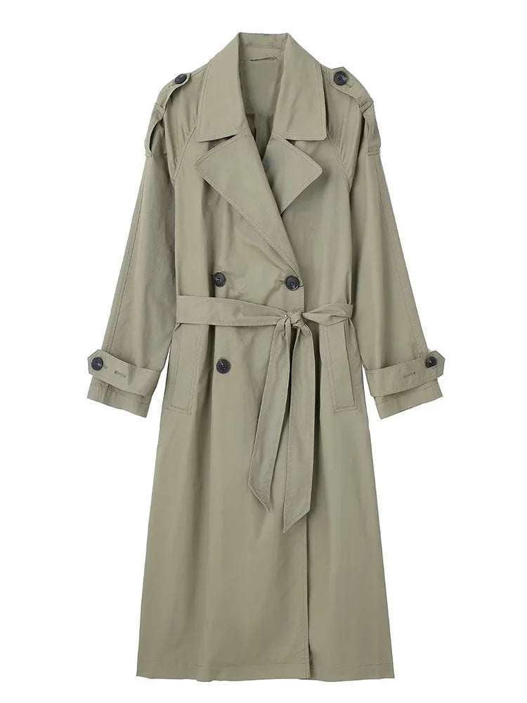 Women Trench Coat With Belt Solid Double Breasted