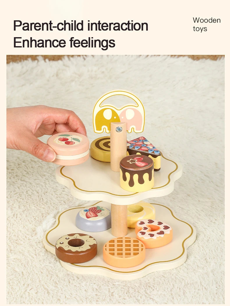 Kitchen Pretend Play Toys Wooden Simulation Food Accessories Pizza Salad Dessert Set Montessori Educational Toy for Toddler 3+