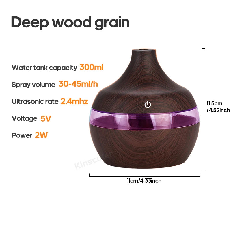 Wood Grain Humidifier 300ml USB Aroma Diffuser Atomizer USB Household Humidifier Hydrating Instrument Desktop Humidifier