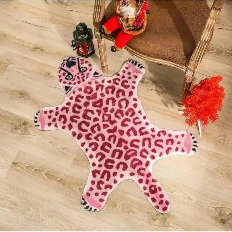 VIKAMA Pink Animal Faux Leopard Print Carpet