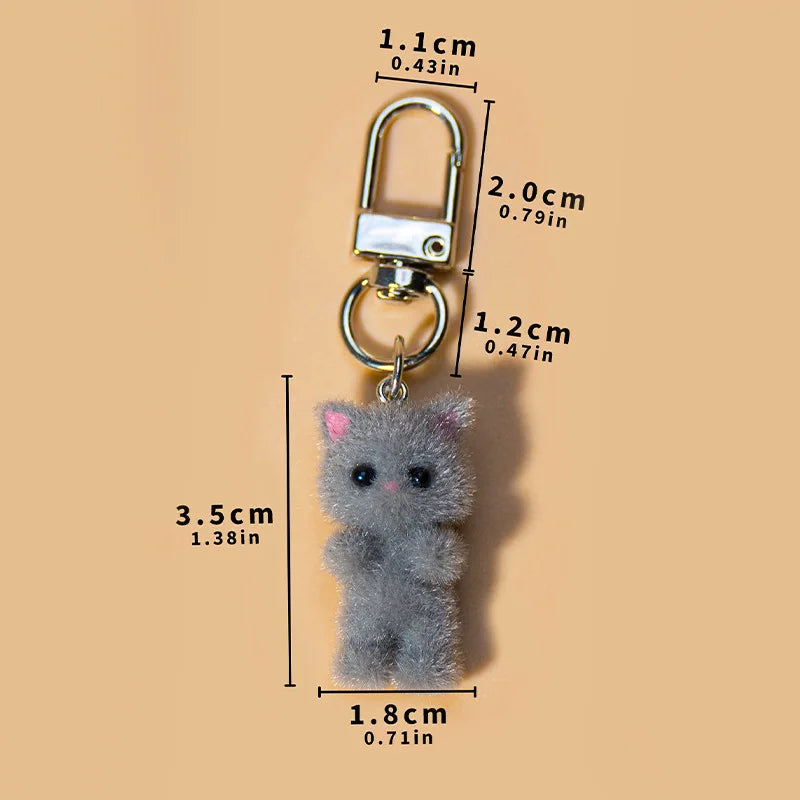 Cute Flocking Cat Keychain 3D Love Phone Pendant Headphone Case Charm Bag Decor Car Key Ring Jewelry Gift
