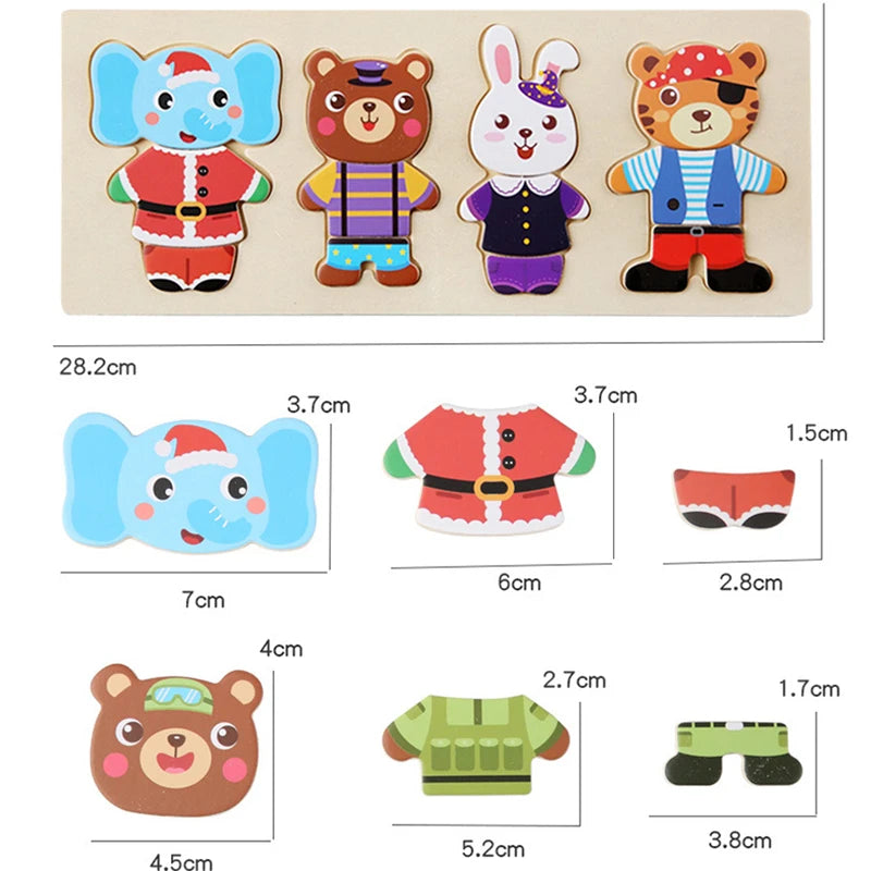 QWZ Little Bear Change Clothes Children's Early Education Wooden Jigsaw Puzzle Dressing Game Baby Puzzle Toys For Children Gift
