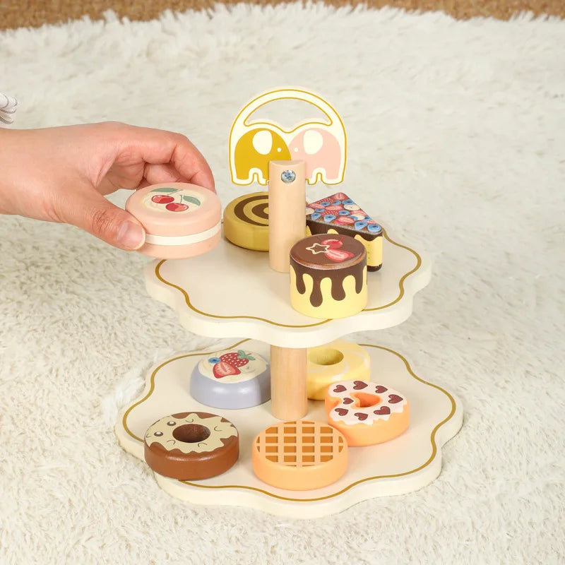 Kitchen Pretend Play Toys Wooden Simulation Food Accessories Pizza Salad Dessert Set Montessori Educational Toy for Toddler 3+