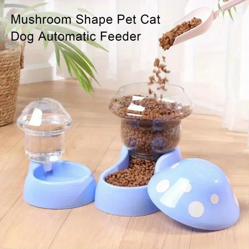 Cute Mushroom Automatic Cat Feeder & Water Dispenser – Large Capacity Food & Water Bowl