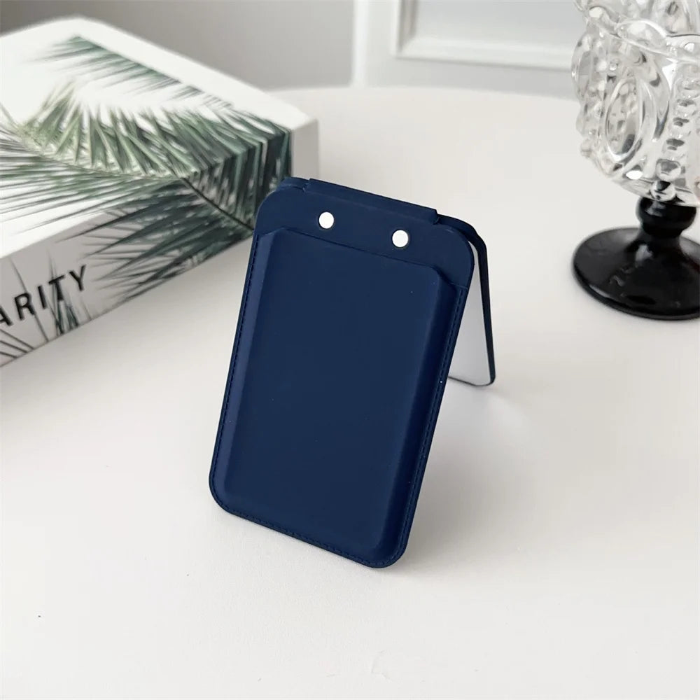 Luxury Magnetic Card Holder For iPhone 16 15 14 13 12 Pro Max Flip Make-up Mirror Silicone Bank ID Card Wallet Case