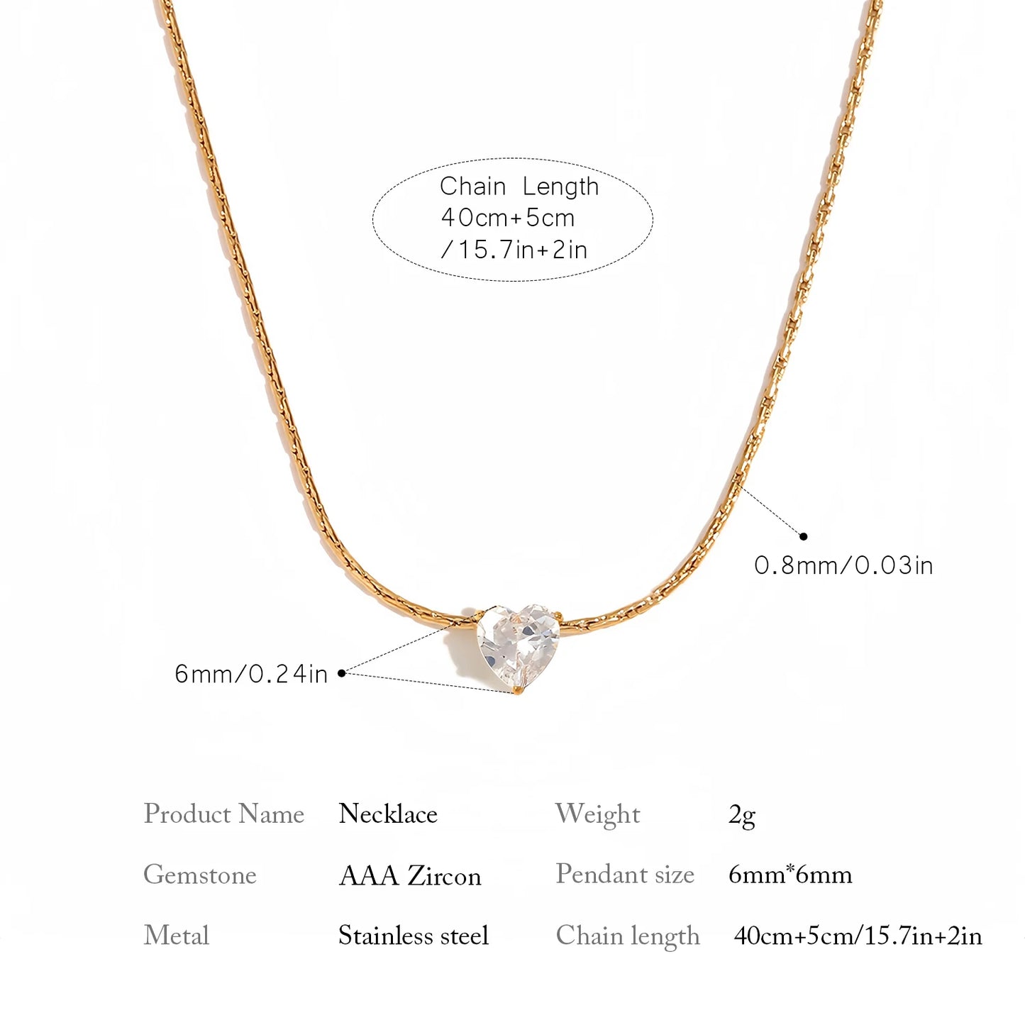Stainless Steel Zircon Pendant Necklace