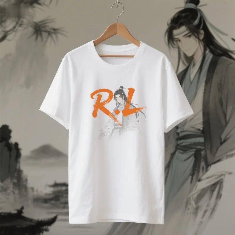 Anime Style Male Character RL Logo Grandmaster of Demonic Cultivation Men Top Clothing Graphic Printing Tee Casual Style T-shirt