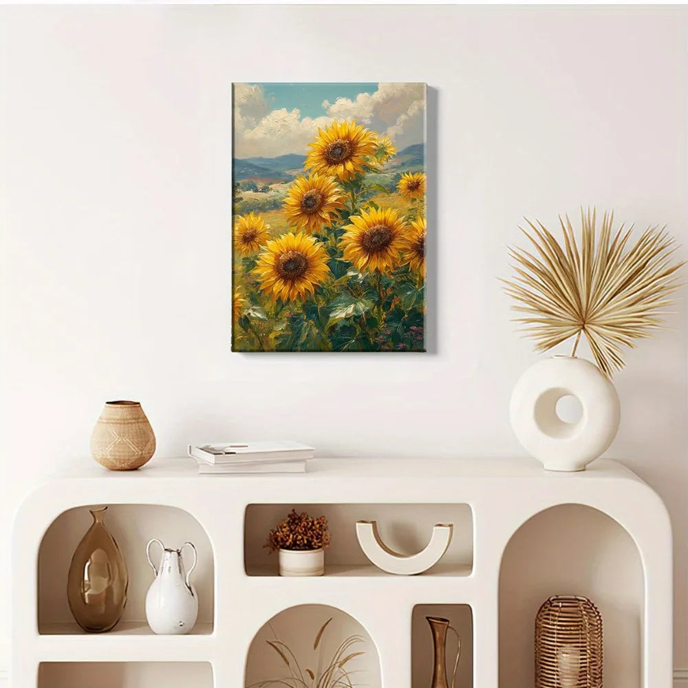 A sunflower canvas artwork, 16x24 inch, elegant framed poster, vertically decorated wall decorations, ready to hang