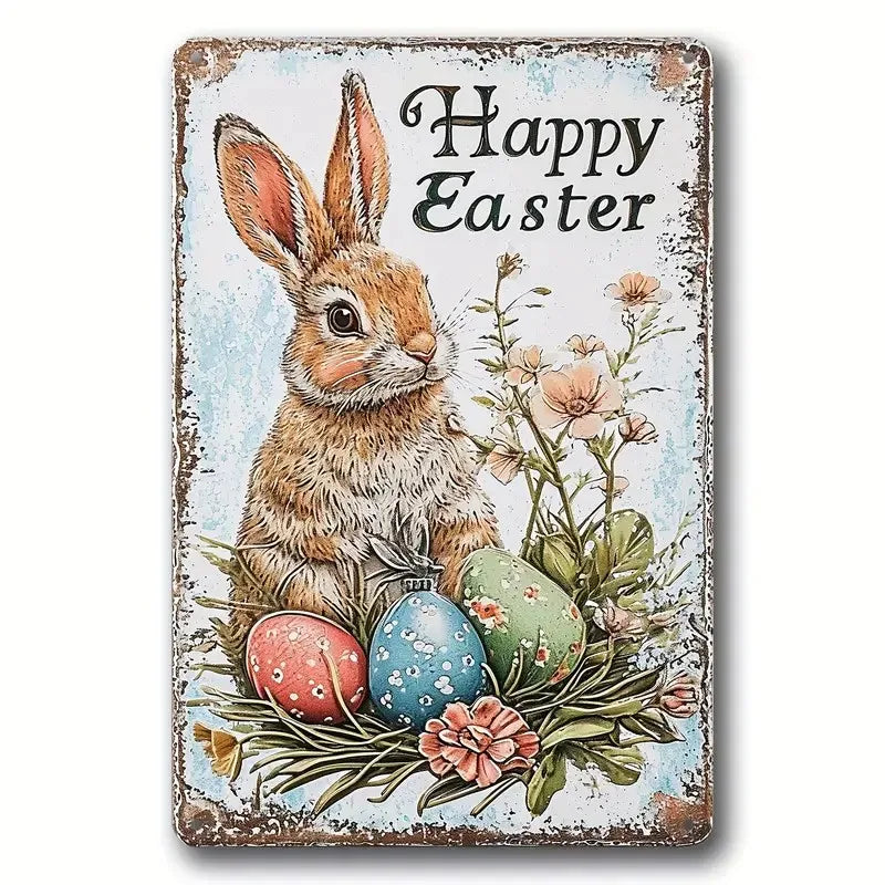 Charming Easter Bunny Metal Sign Perfect Gift for Family & Friends Cute Rabbit Wall Art for Home, Bar, Cafe Decor Garage Kitchen