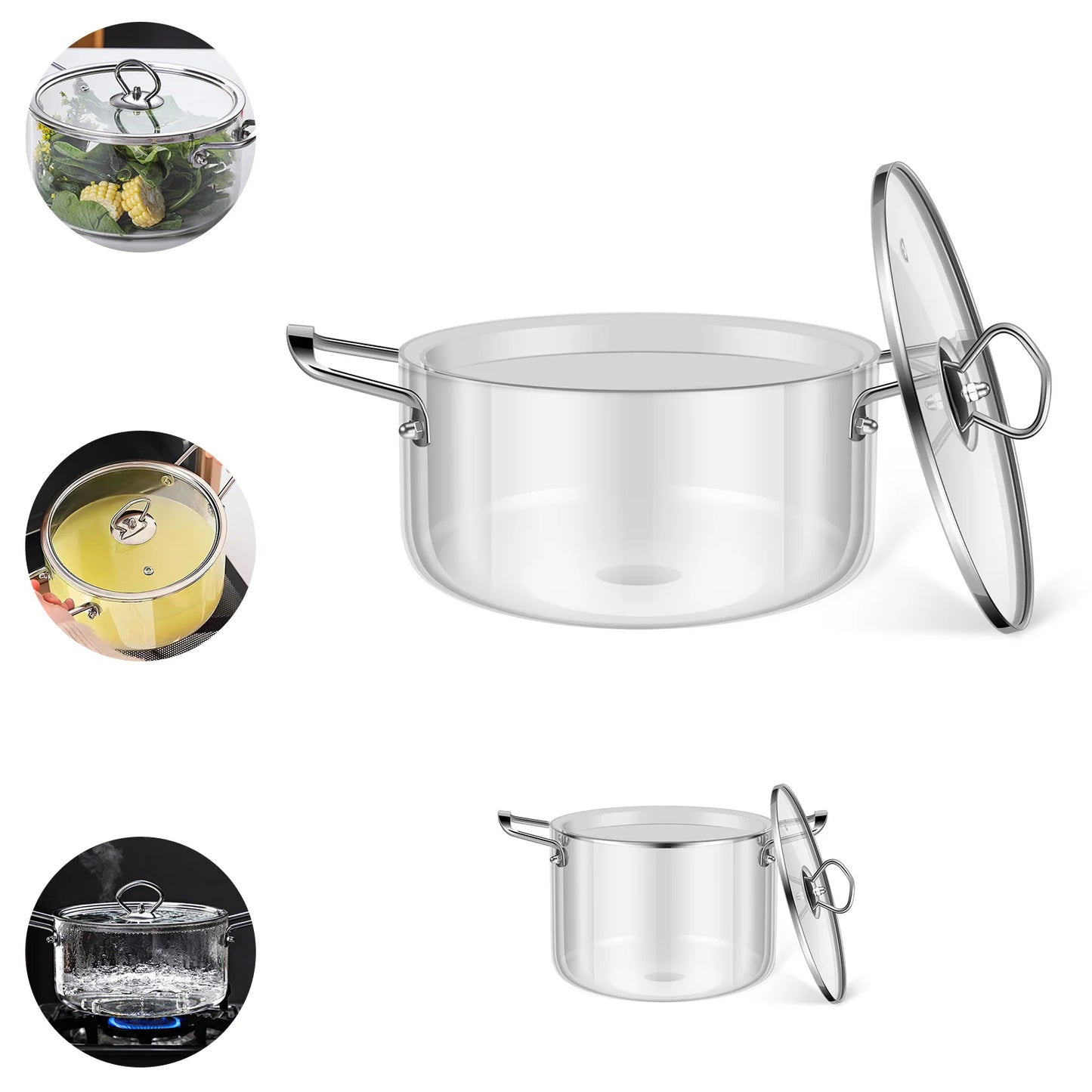 Clear Glass Cooking Saucepan Pot with Lid Heat Resistant Glass