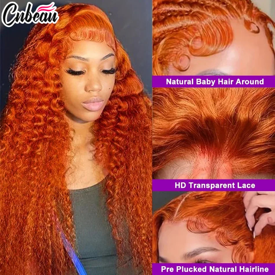 Colored #350 30 32 Inches Ginger Orange Deep Wave 13x6 13x4 Hd Lace Frontal Wig Human Hair Curly 13x4 Lace Front Wigs For Women