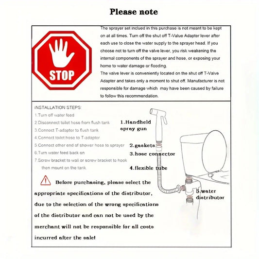 Toilet Spray Gun Set 1pc Explosion-proof Toilet Companion Set - 304 Alloy Water Separator, Spray Gun, Female Washer