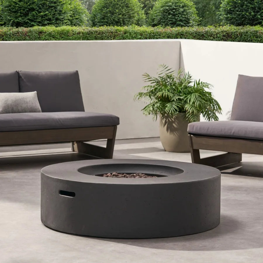 Lightweight Concrete Outdoor Circular Fire Pit Dark Gray 50 000 BTU Tank Cover not Included