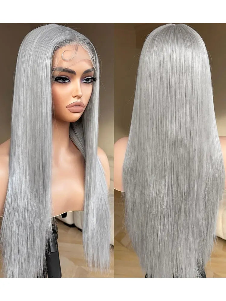 13x6 Straight Grey Lace Front Wig Human Hair Pre Plucked Remy Brazilian Silver Gray Lace Frontal Wig Body Wave Human Hair Wigs