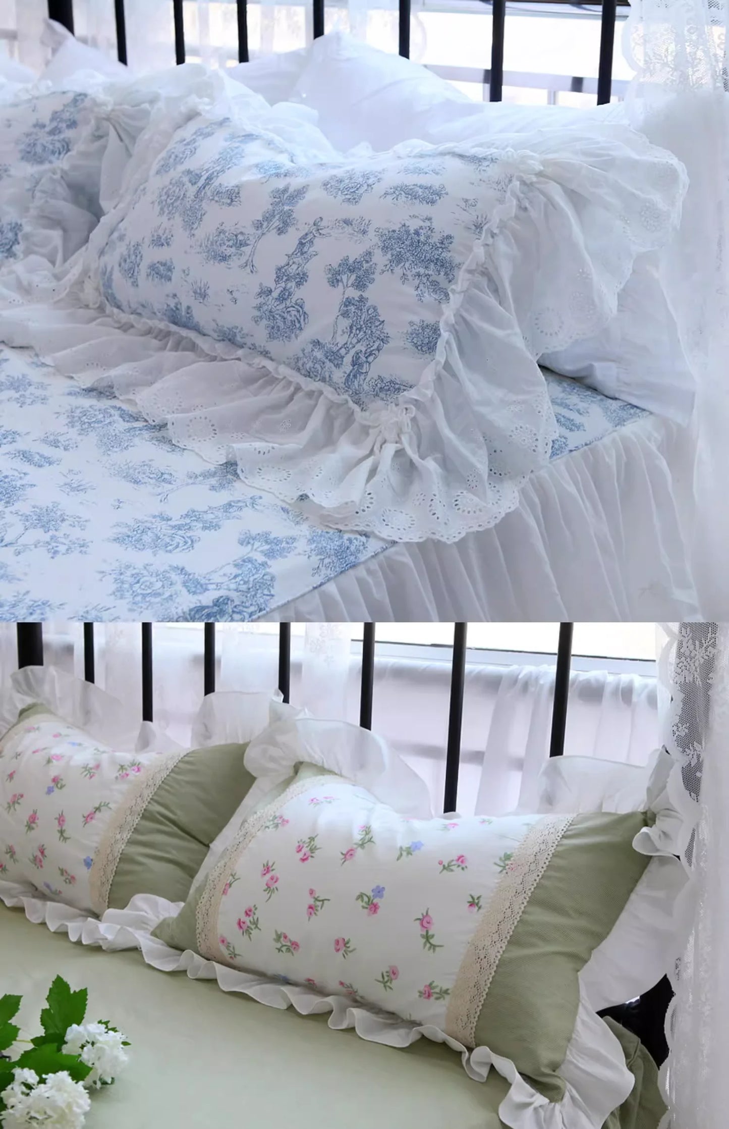 Floral Style 100% Cotton Pillowcase Bedding Set With Lace Design