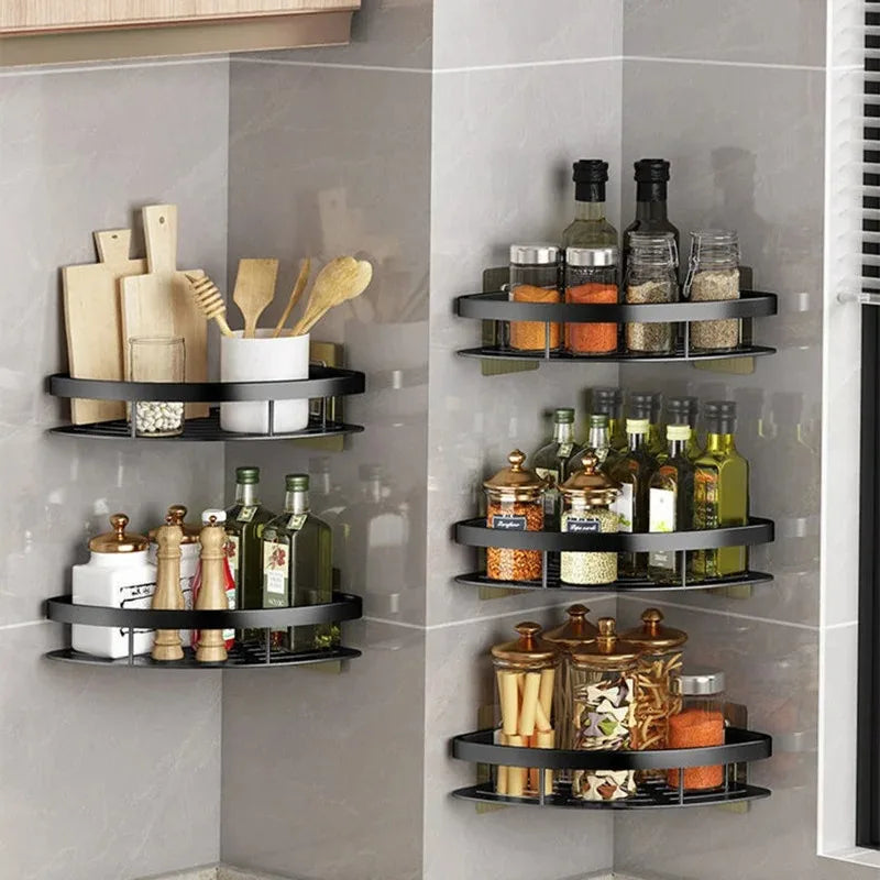 Bathroom Shelf Makeup Storage Organizer Aluminum Alloy Shampoo Rack Shower Shelf Bathroom Accessories No Drill Wall Shelf