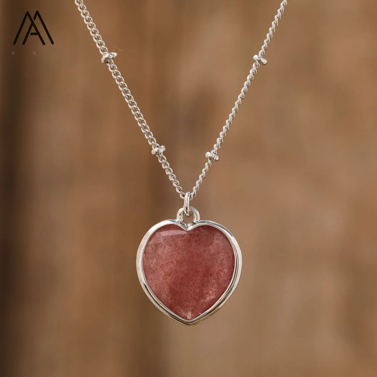 Natural Roses Quartz Heart Pendant Necklace For Women Elegant Romatic Gems Stone Necklace Jewelry Gifts Dropship