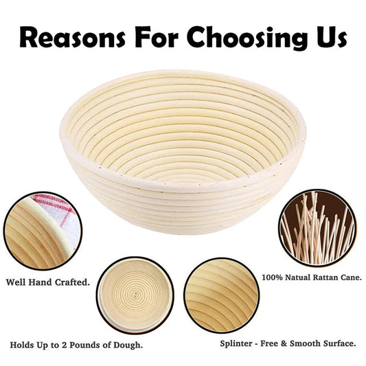 LMETJMA Bread Proofing Basket Round Oval Long Banneton Rattan Bread Dough Proofing Proving Rattan Basket with Linen Liner Cloth