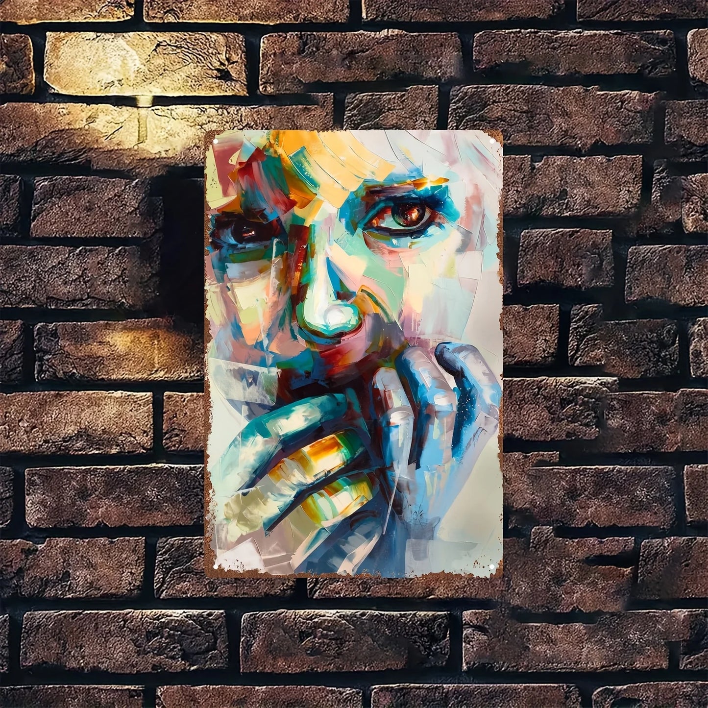 Vibrant Abstract Metal Wall Art - 8x12 Inch Frameless Iron Painting, Rustic Home and Office Decor, Textured Finish