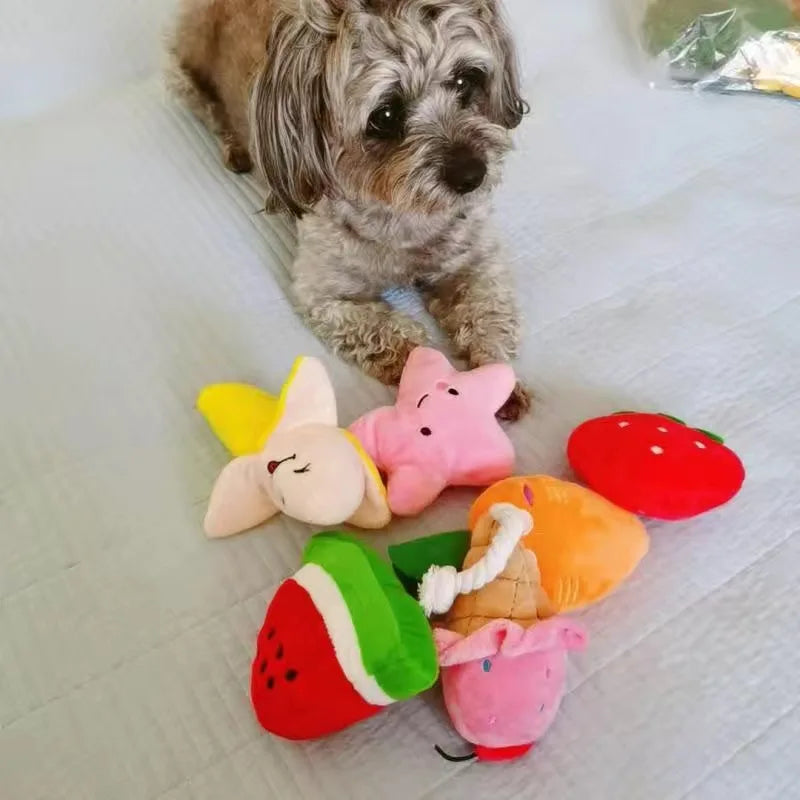 Plush Fruit-Shaped Dog Toy – Squeaky Chew Toy for Small & Medium Dogs, Teeth-Cleaning Pet Toy for Puppies and Cats