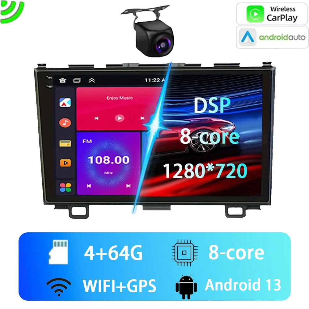 MTIJIEY 4+64G 8Core Android13 Carplay Car Radio For Honda CR-V 3 RE CRV 2007-2011 Multimedia Video Player 2 Din Navigation GPS