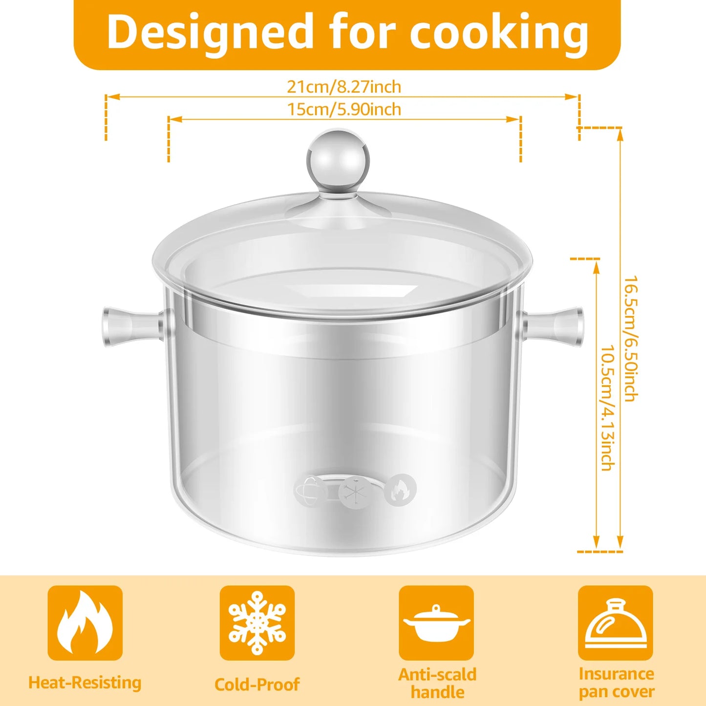 Clear Glass Cooking Saucepan Pot with Lid Heat Resistant Glass
