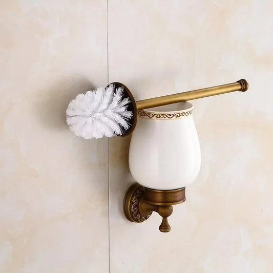 Bathroom Toilet Brush Holder, Antique Brass Color, Solid Brass Material, Wall Mounted, Traditional European Type for Hotel