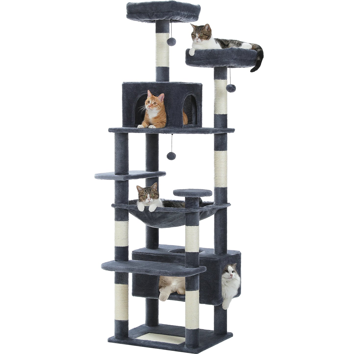 184cm Large Cat Tree and Tower for Indoor Cats With Sisal-Covered Scratching Posts Spacious Hammock Padded Perches and Condos