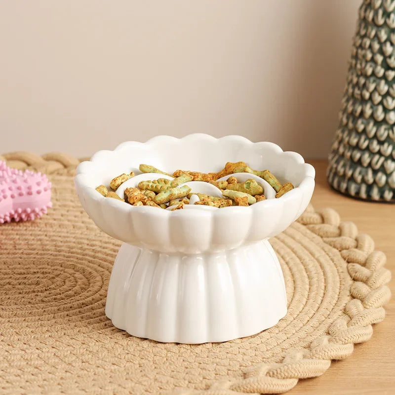 Ceramic Pet Feeder Bowl – Elevated Slow Feed Anti-Choking Bowl for Cats & Small Dogs