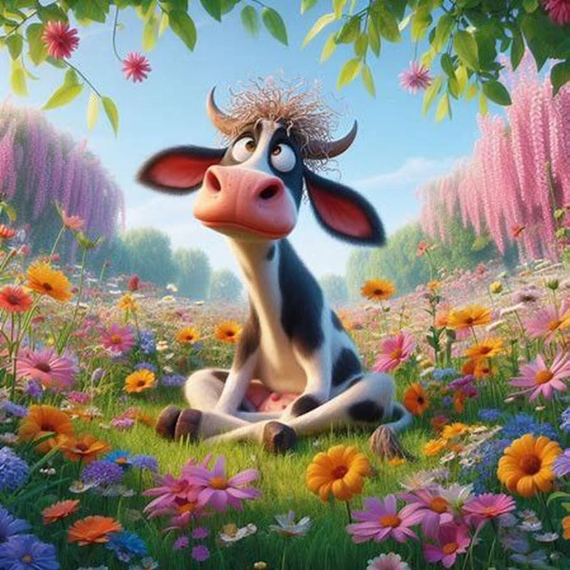 Cute Cow DIY Diamond Painting Kit Funny Ox Animals Pictures Diamond Embroidery Mosaic Oil Painting Handicraft Home Decor