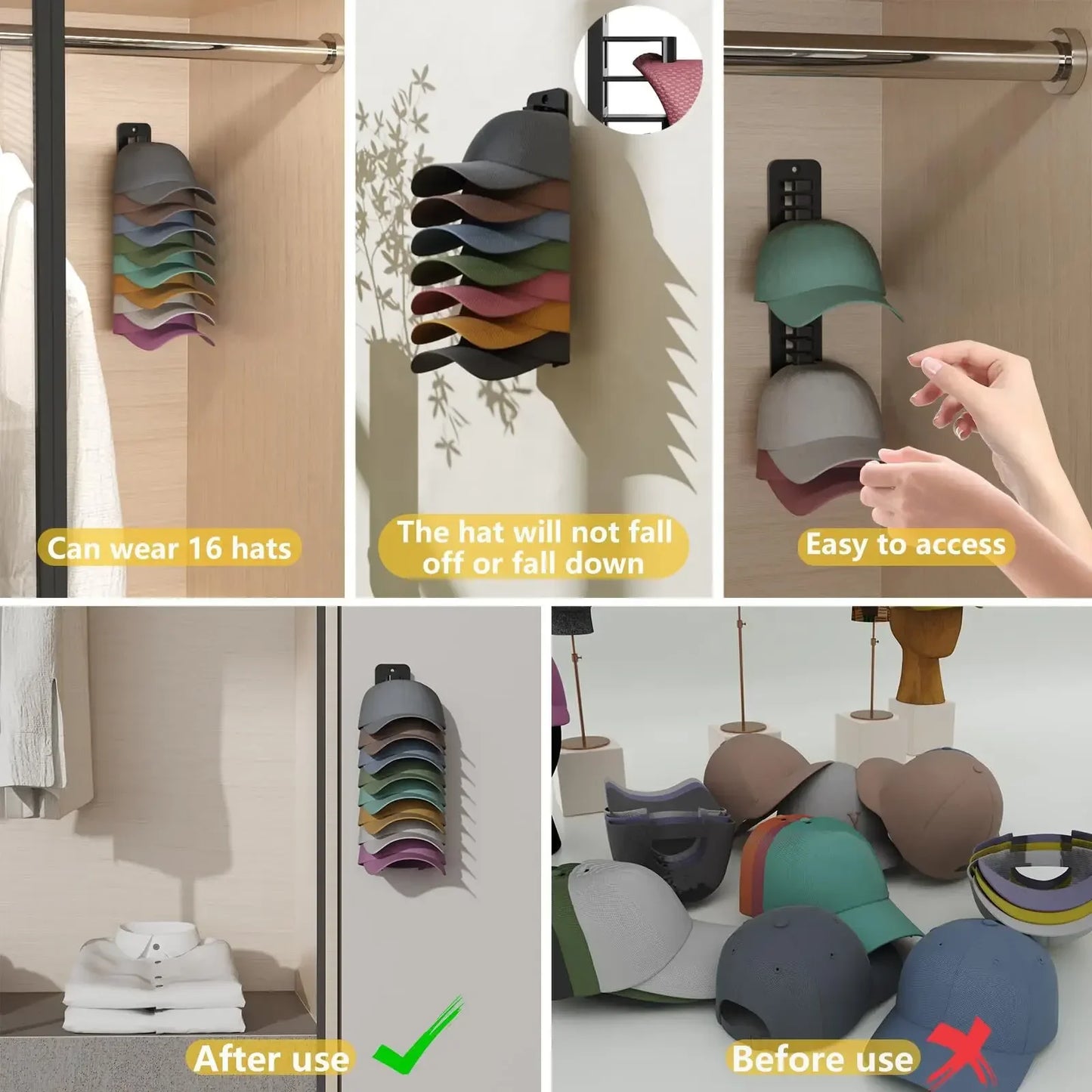 10 Grids Wall Mounted Cap Rack Hat Holder